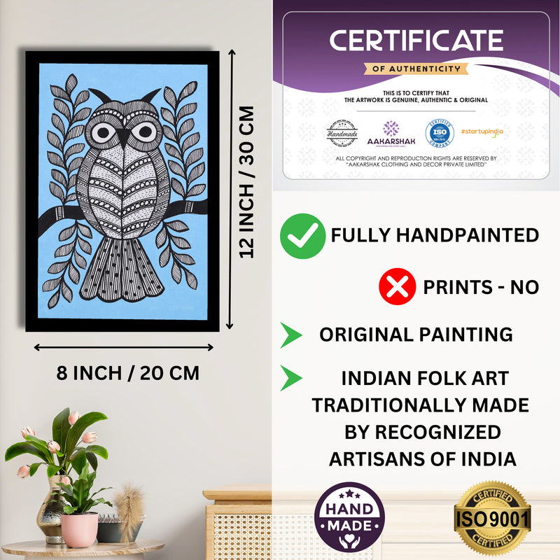 handmade iso certified-owl madhubani painting