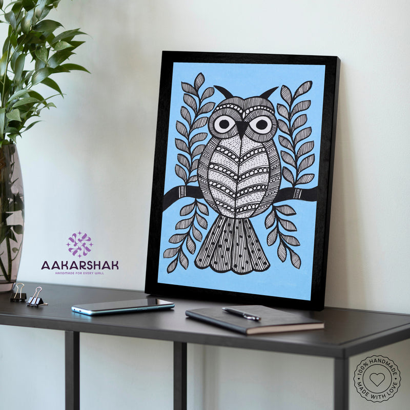 vibrant handmade owl painting-depicting indian folk traditions