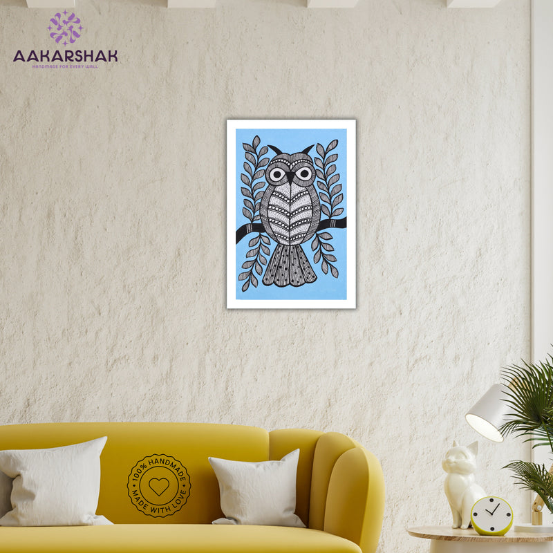 vibrant handmade owl painting-depicting indian folk traditions
