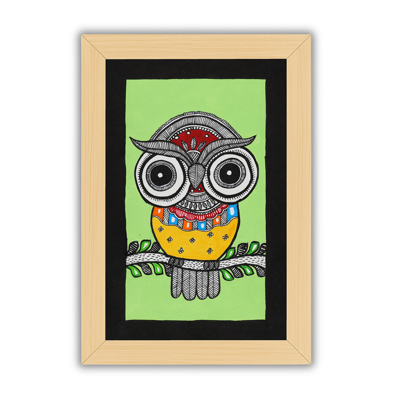 handmade madhubani painting painting owl-in vibrant traditional folk