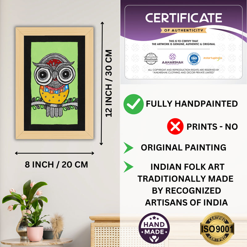 handmade iso certified-owl madhubani painting