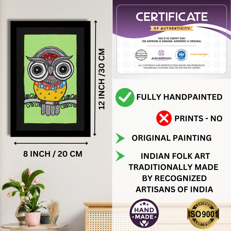 handmade iso certified-owl madhubani painting