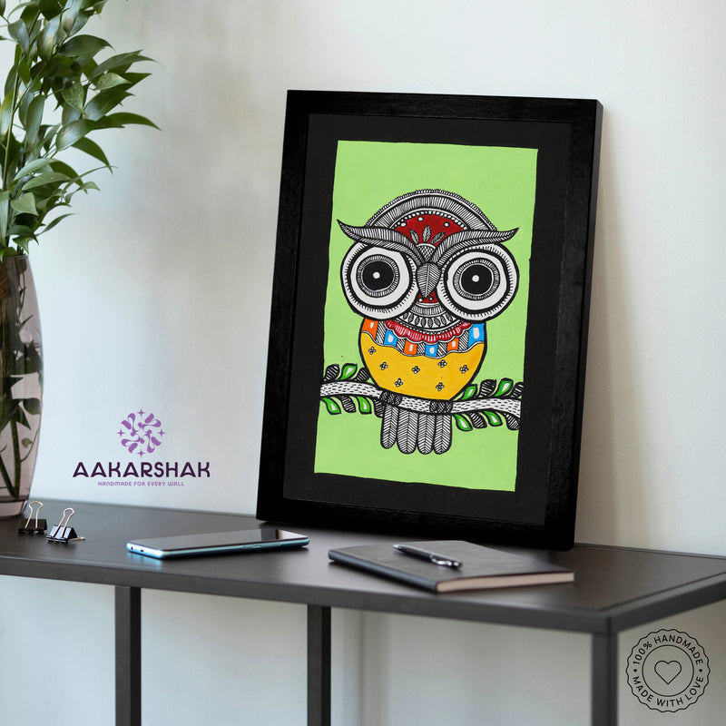 vibrant handmade owl painting-depicting indian folk traditions