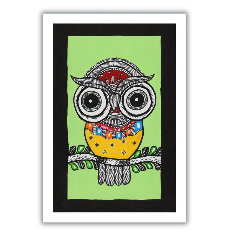 handmade madhubani painting painting owl-in vibrant traditional folk