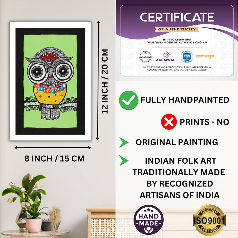 handmade iso certified-owl madhubani painting
