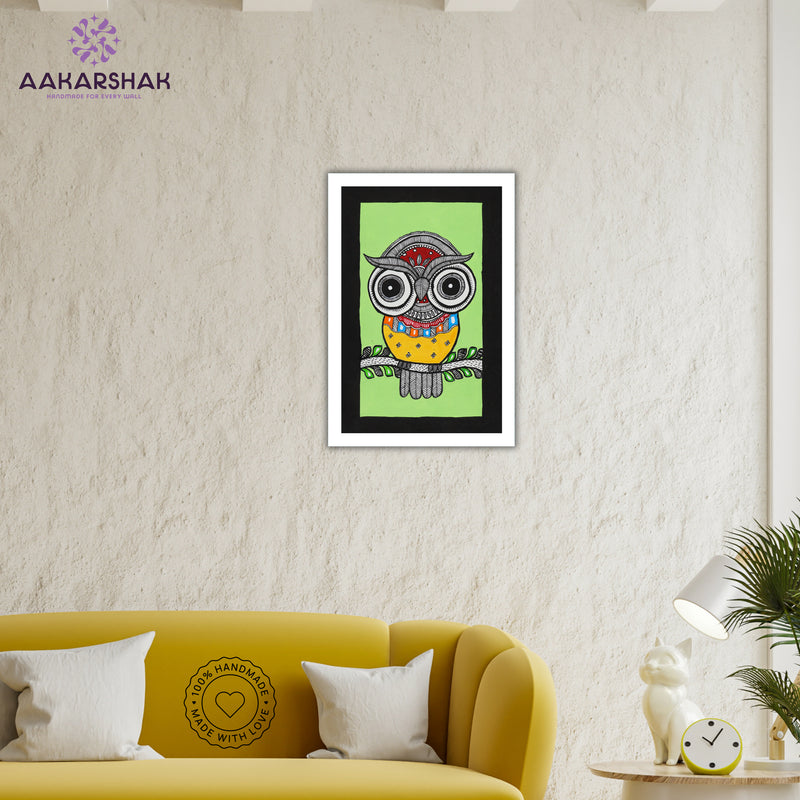 vibrant handmade owl painting-depicting indian folk traditions