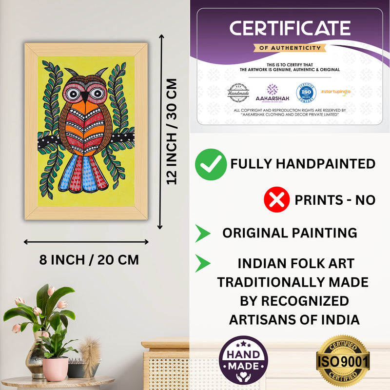 handmade iso certified-owl madhubani painting