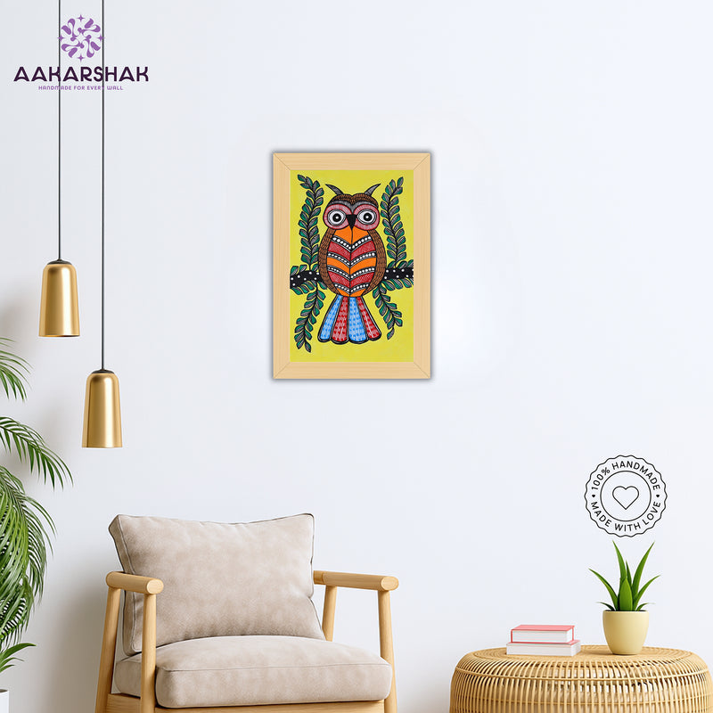 vibrant handmade owl painting-depicting indian folk traditions