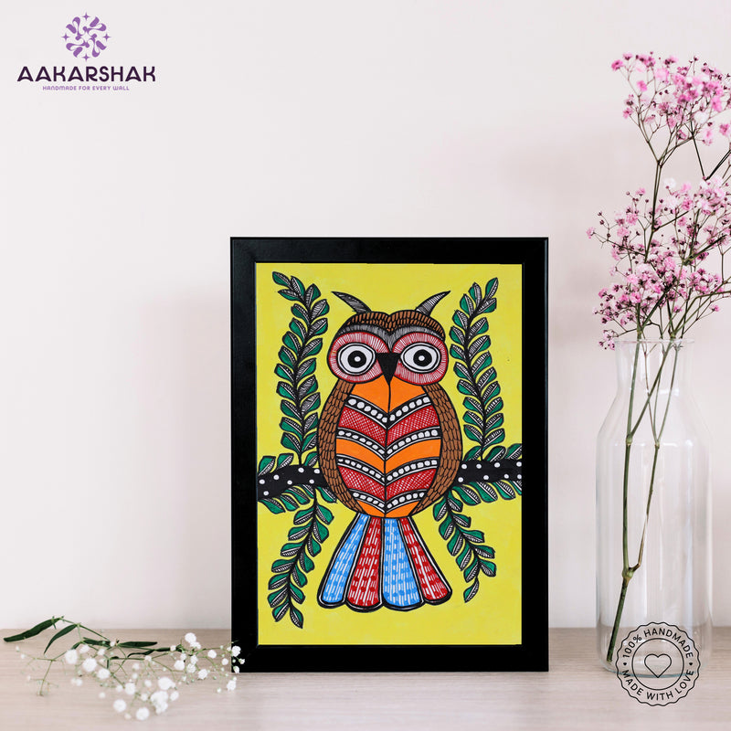 handmade madhubani painting bamboo painting-with tabletop stand for home decor