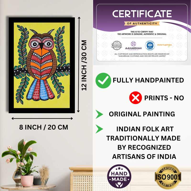 handmade iso certified-owl madhubani painting