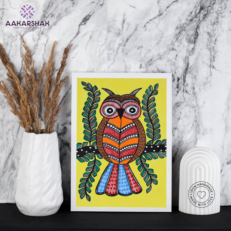 handmade madhubani painting bamboo painting-with tabletop stand for home decor