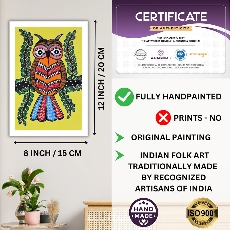 handmade iso certified-owl madhubani painting