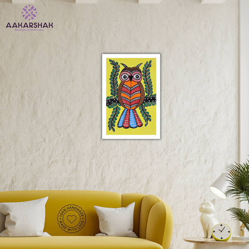 vibrant handmade owl painting-depicting indian folk traditions