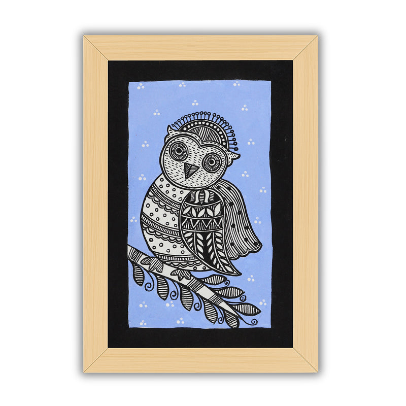 handmade madhubani painting painting owl-in vibrant traditional folk