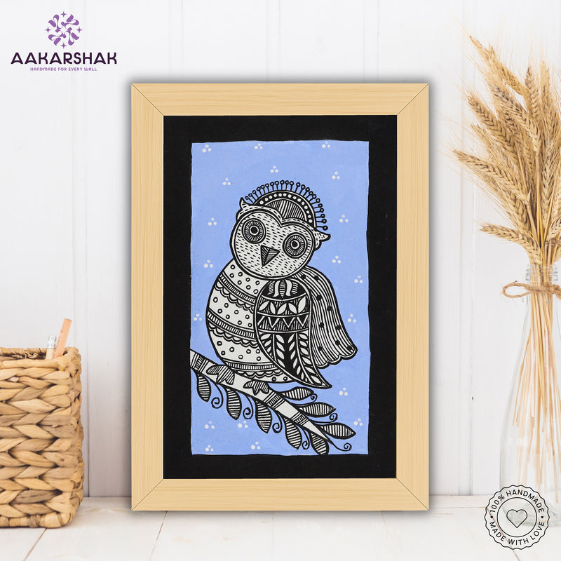 handmade madhubani painting moon painting-with tabletop stand for home decor