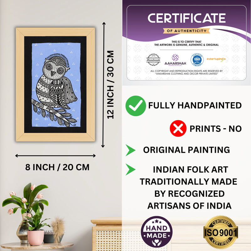 handmade iso certified owl madhubani painting