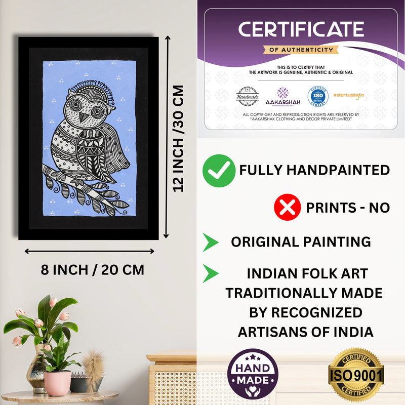 handmade iso certified owl madhubani painting