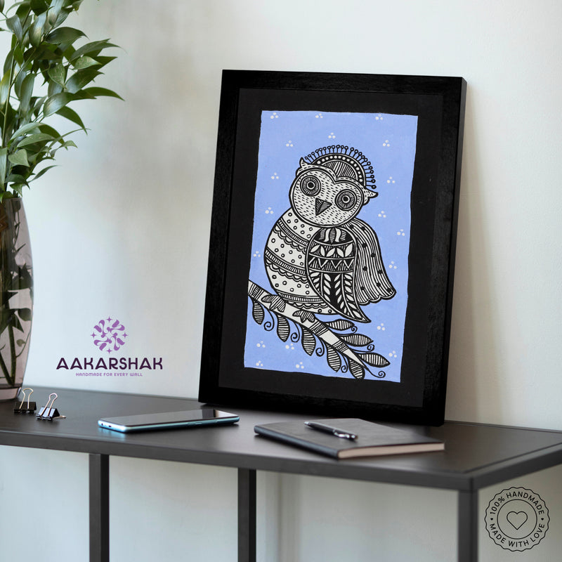 vibrant handmade owl painting-depicting indian folk traditions