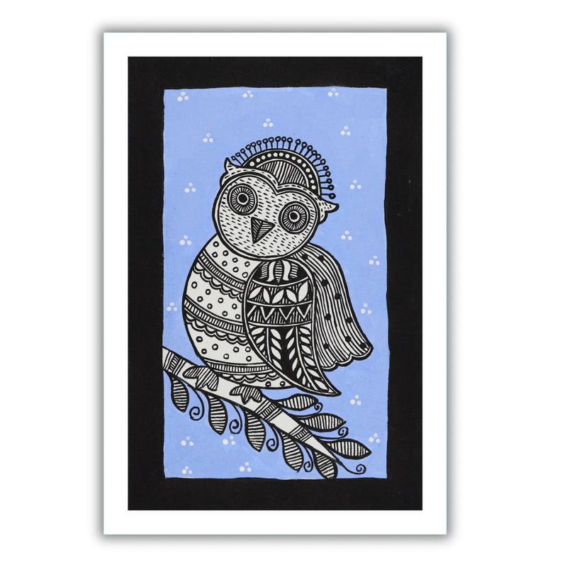 handmade madhubani painting painting owl-in vibrant traditional folk