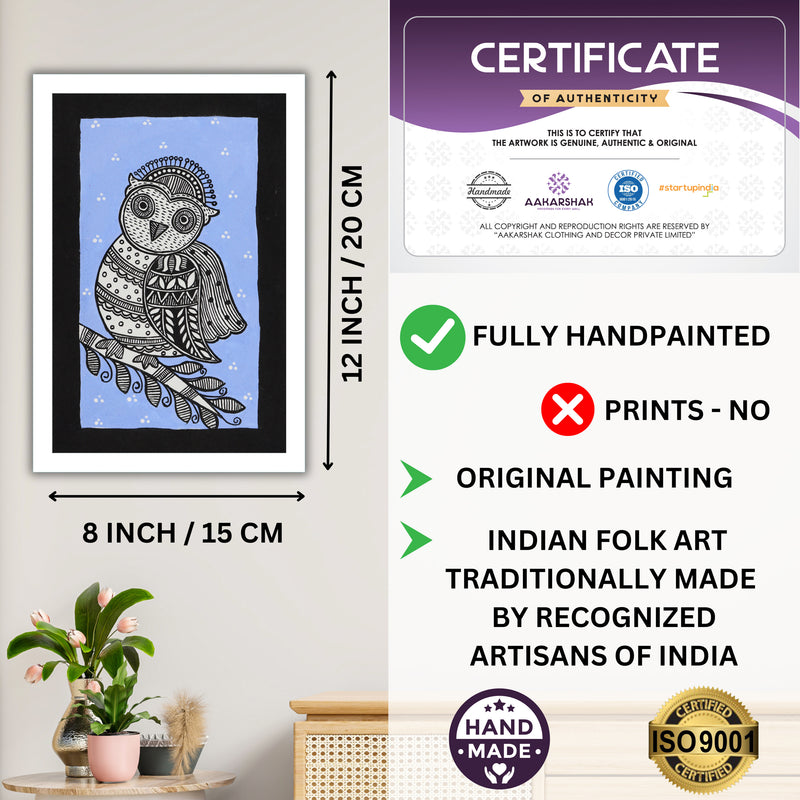 handmade iso certified owl madhubani painting