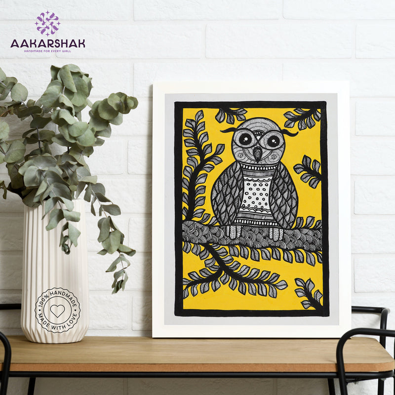 Framed artwork with durga design -handmade madhubani painting for home decor