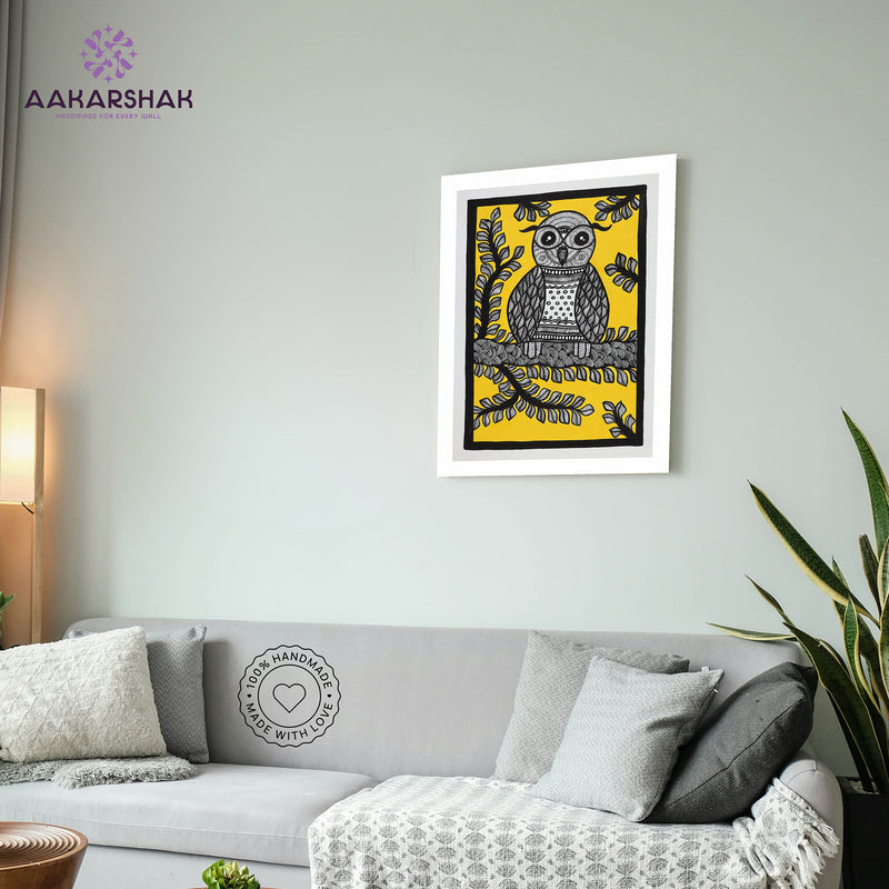 vibrant handmade owl painting-depicting indian folk traditions