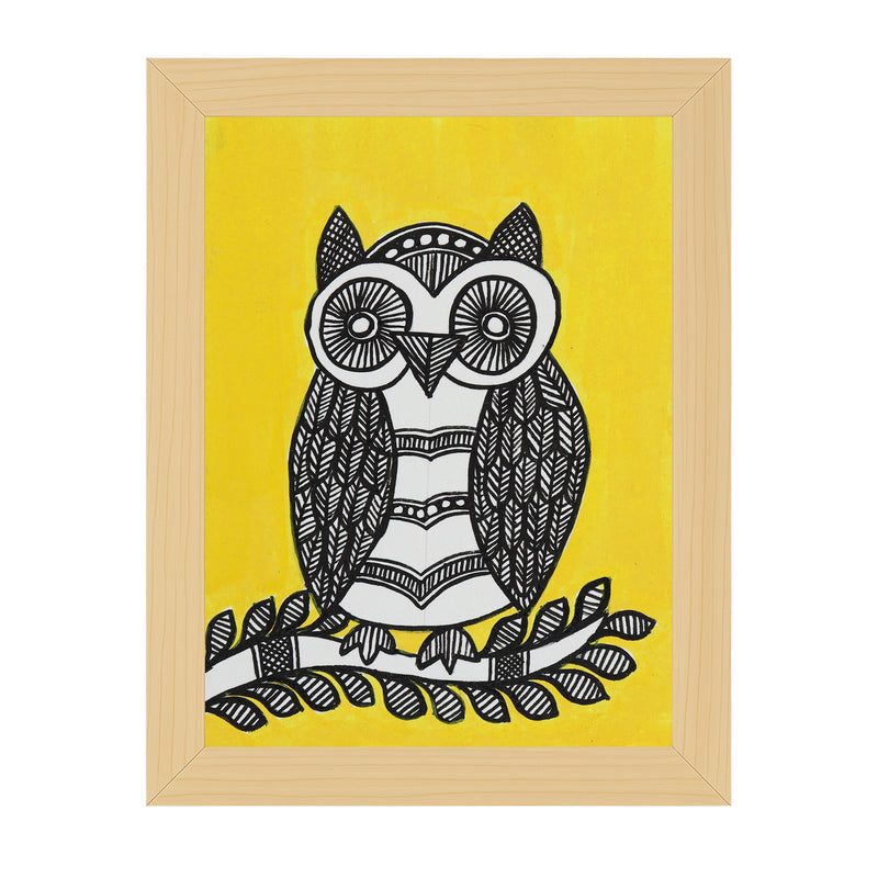 handmade madhubani painting owl-in vibrant traditional folk art style
