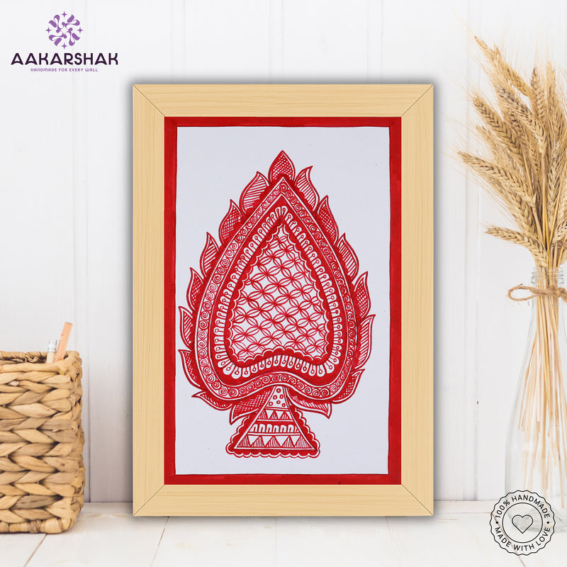 handmade madhubani painting paan leaf painting-with tabletop stand for home decor