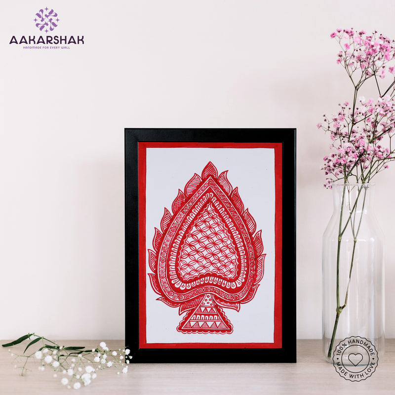 handmade madhubani painting paan leaf painting-with tabletop stand for home decor