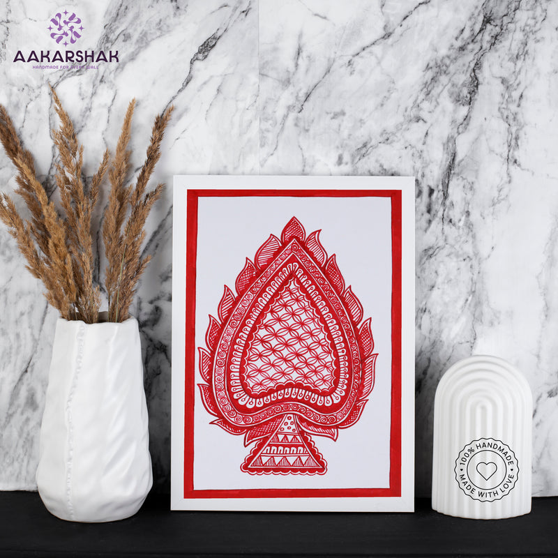 handmade madhubani painting paan leaf painting-with tabletop stand for home decor