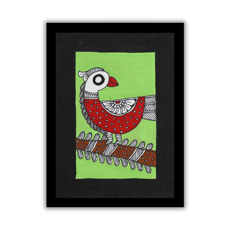 handmade madhubani painting peacock-in vibrant traditional folk art style