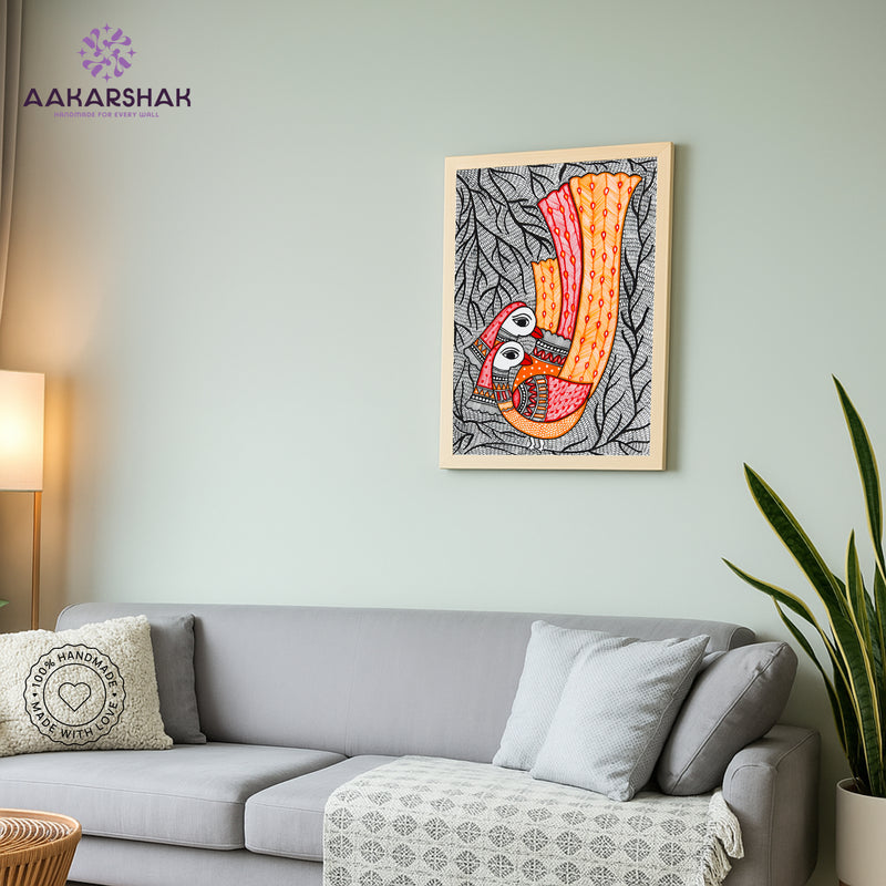 vibrant handmade peacock painting-depicting indian folk traditions