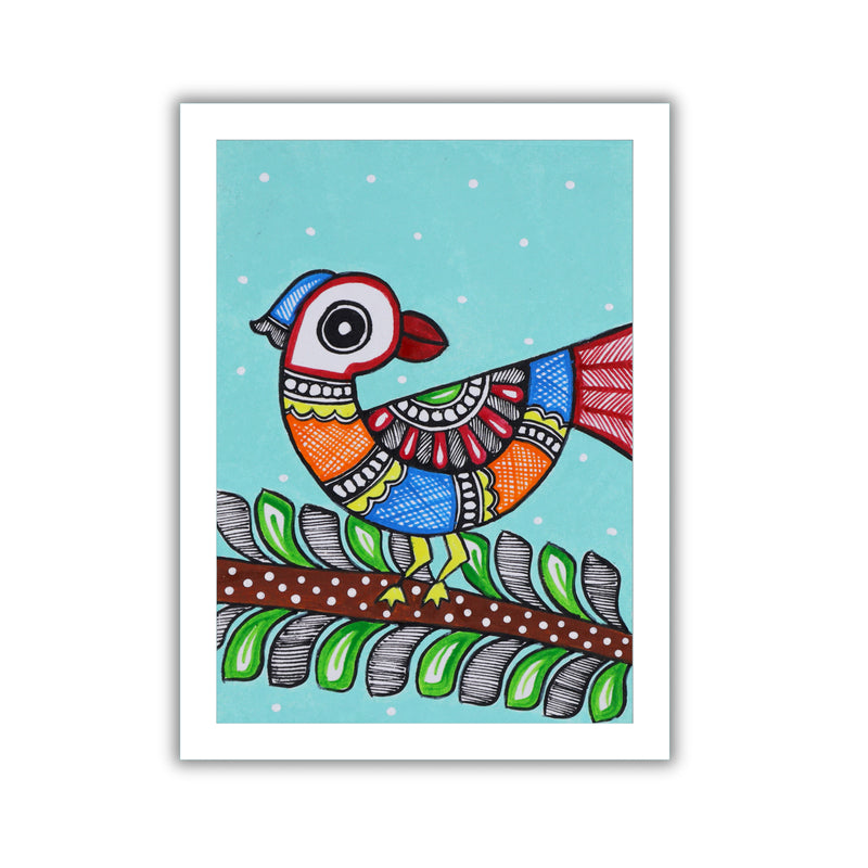 handmade madhubani painting peacock-in vibrant traditional folk art style