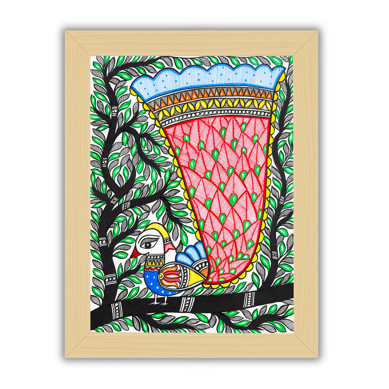 Handmade Dancing Peacock Madhubani Painting Wall Decor 12x16