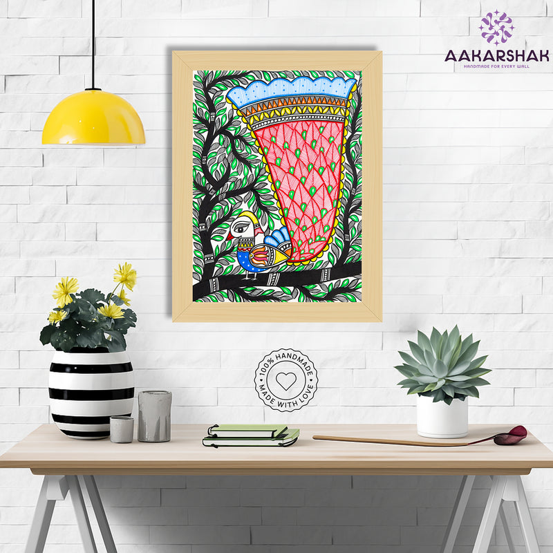 Handmade Dancing Peacock Madhubani Painting Wall Decor 12x16