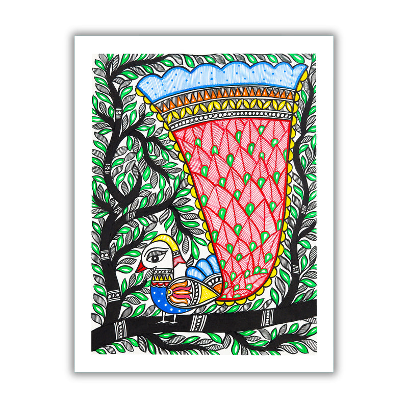 Handmade Dancing Peacock Madhubani Painting Wall Decor 12x16