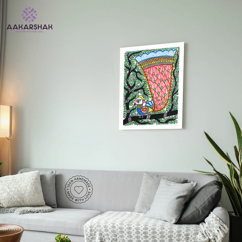 Handmade Dancing Peacock Madhubani Painting Wall Decor 12x16