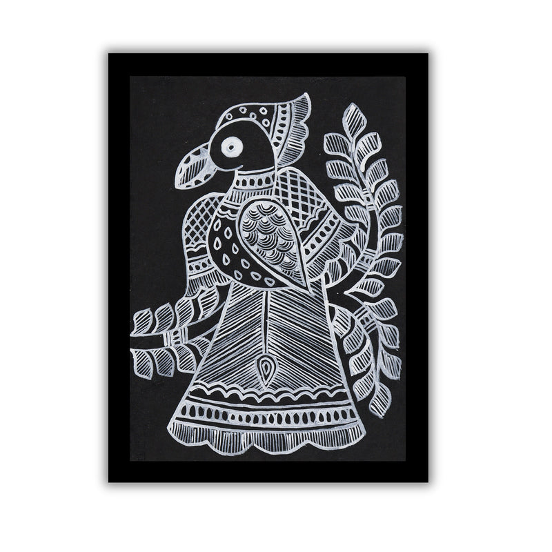 handmade madhubani painting peacock-in vibrant traditional folk art style