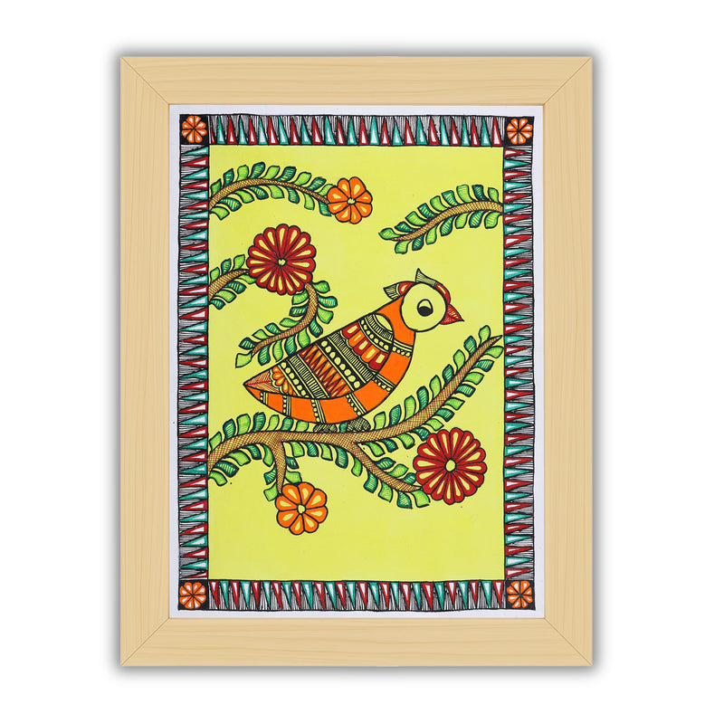 Handmade Madhubani Peacock Painting Wall Art (12x16 Inch)
