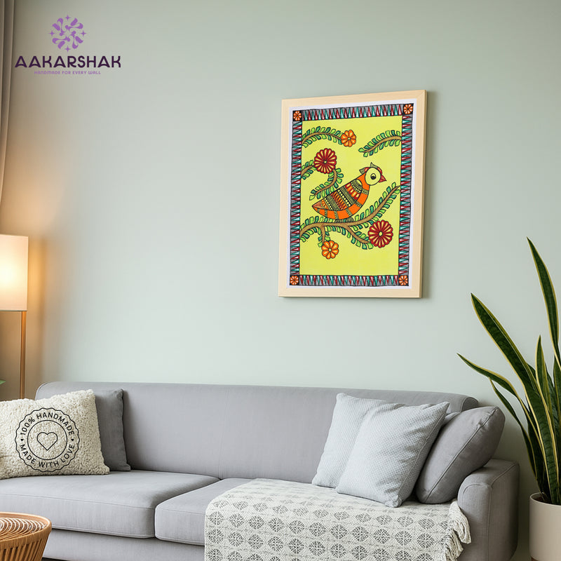 vibrant handmade peacock painting-depicting indian folk traditions