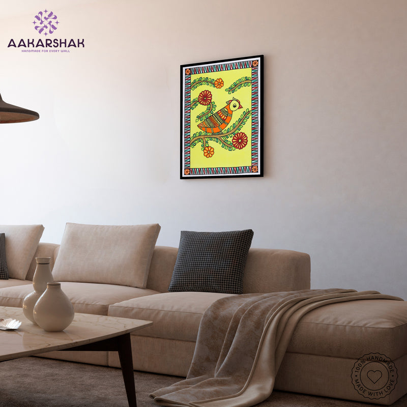 vibrant handmade peacock painting-depicting indian folk traditions