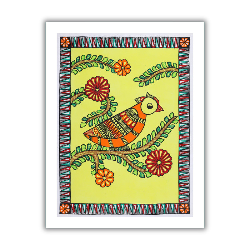 Framed artwork of a colorful tree of life-with handmade madhubani painting