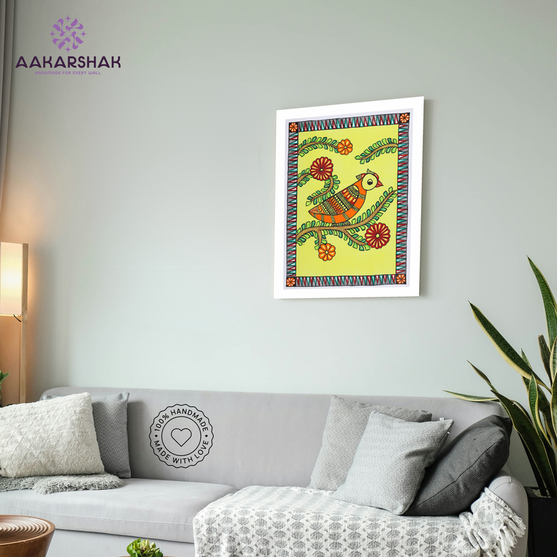 vibrant handmade peacock painting-depicting indian folk traditions