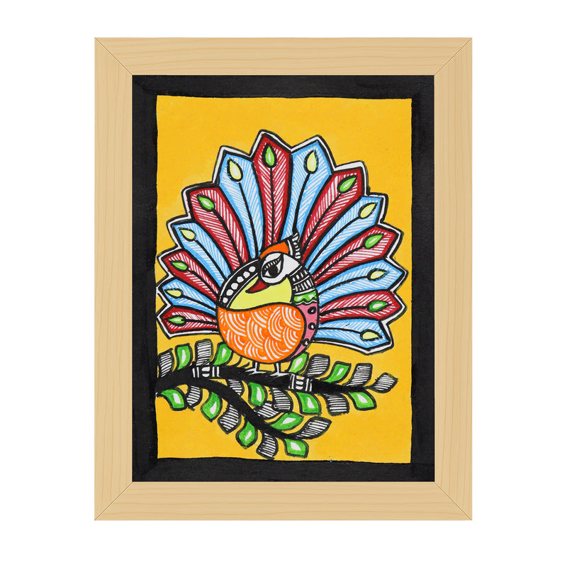 handmade madhubani painting peacock-in vibrant traditional folk art style