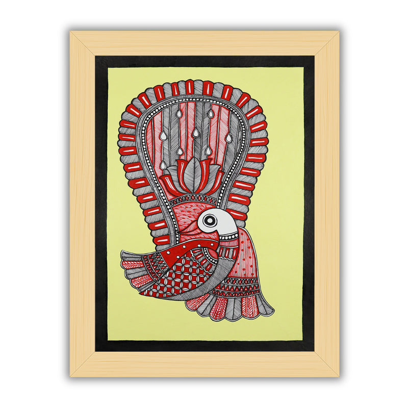 Handmade Madhubani art Peacock Painting Wall Decor 17x24 Inch