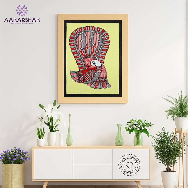Handmade Madhubani art Peacock Painting Wall Decor 17x24 Inch