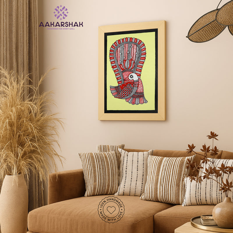Handmade Madhubani art Peacock Painting Wall Decor 17x24 Inch