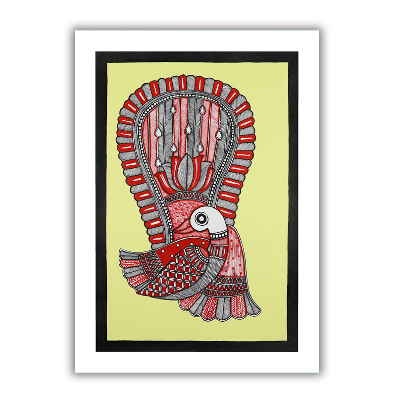Handmade Madhubani art Peacock Painting Wall Decor 17x24 Inch