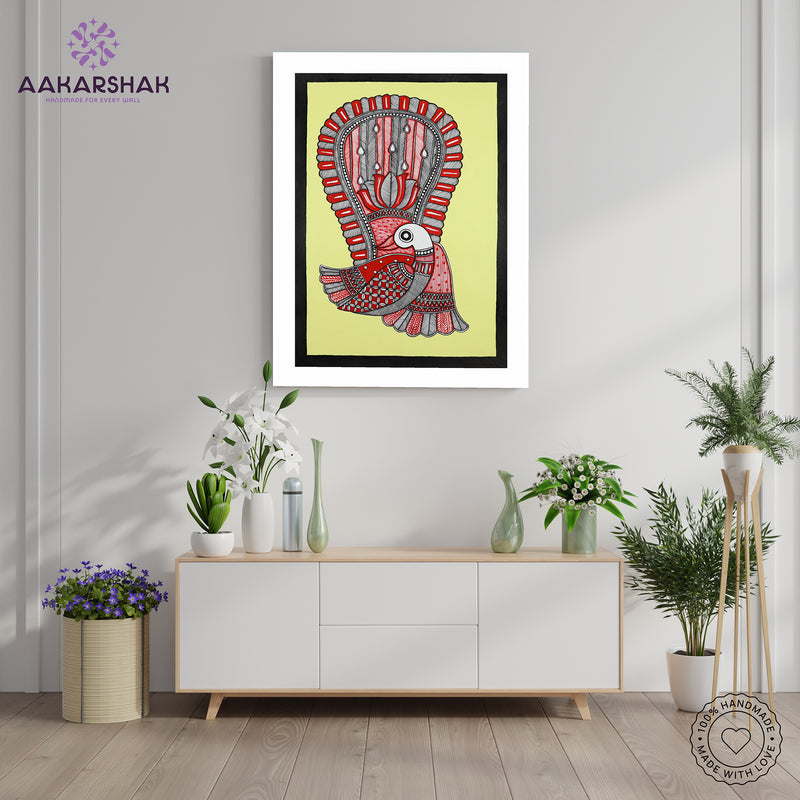 Handmade Madhubani art Peacock Painting Wall Decor 17x24 Inch