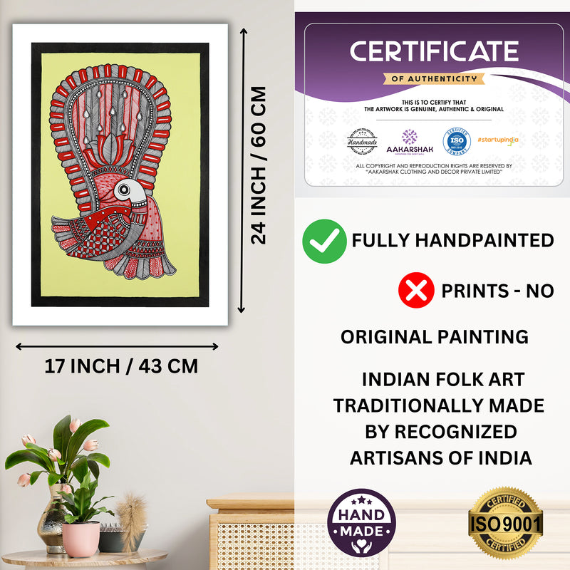 Handmade Madhubani art Peacock Painting Wall Decor 17x24 Inch